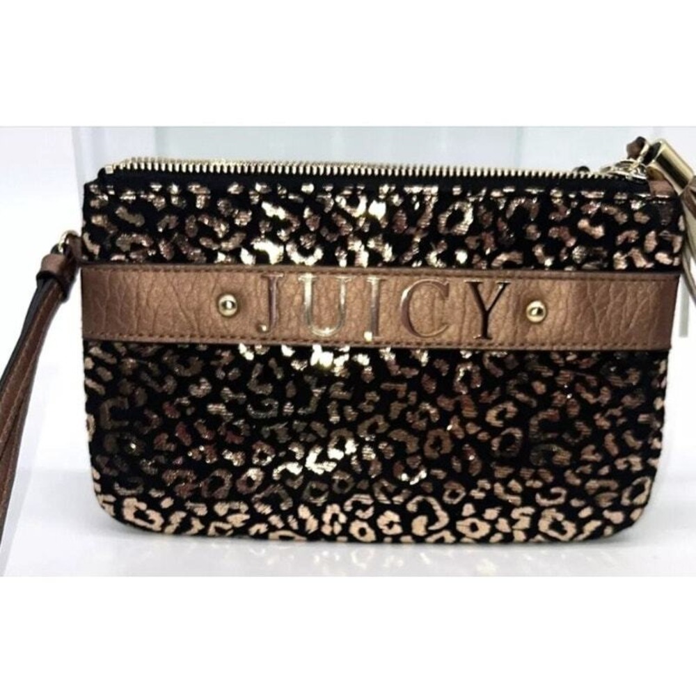 Juicy Couture Wristlet Metallic Bronze Cheetahs Print Black Mini‎ Purse Wallet